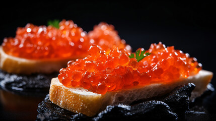 Russian appetizer canape with red caviar