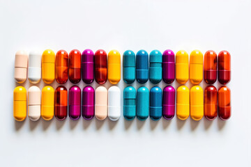 Colorful medical pills on a white background