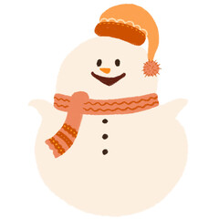 Cute hand drawn smiling snowman with beanie and scarf illustration