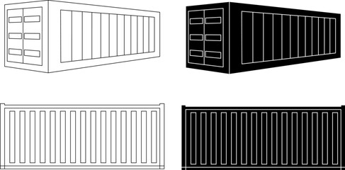 side view cargo container icon set