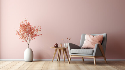 Scandinavian soft pink armchair in living room