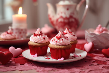 Handmade Valentine's day cupcakes on the table - Powered by Adobe