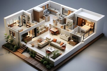 Stunning 3D model on detailed architecture floorplan showcasing modern home design, architectural precision, and meticulous planning for innovative living spaces