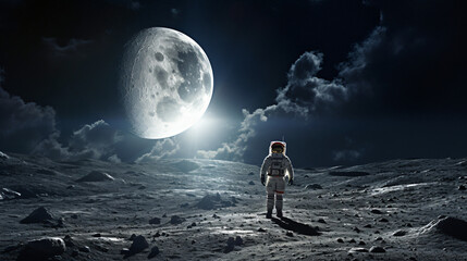 Spaceman or astronaut on the surface of moon