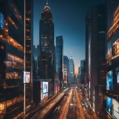 A cityscape social media background with urban architecture and city lights, reflecting the fast-paced and cosmopolitan nature of social media platforms - obrazy, fototapety, plakaty