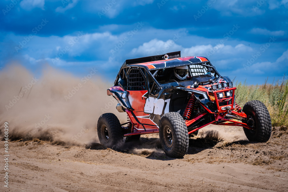 Wall mural utv buggy and 4x4 offroad in sandy track. rally extreme riding