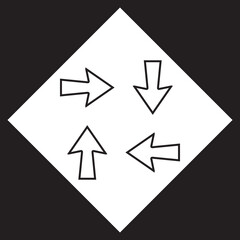Arrows in different directions icon vector. Four Arrows logo design. Recycling vector icon illustration in rhombus isolated on black background