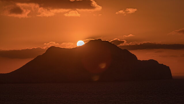 Sunset on Amorgos island aerial timelapse from above. Greece