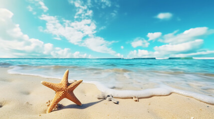 Fototapeta na wymiar Tropical summer sand beach with starfish