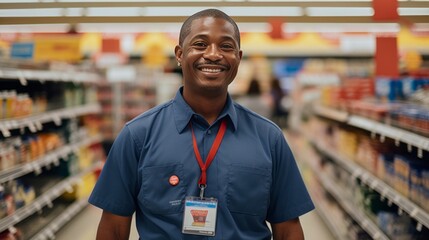 A supermarket worker in his work uniform