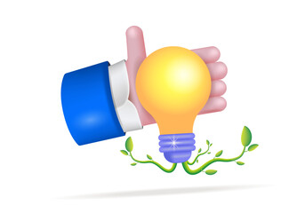 The concept of environmentally friendly energy,
 a light bulb with a growing plant. 3D vector illustration.