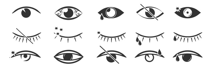 Open and closed eyes images, sleeping eye shapes with eyelash, vector supervision and searching signs. Eyesight symbol. Simple eye collection. View and eye vector linear icon set. Look and vision icon - obrazy, fototapety, plakaty