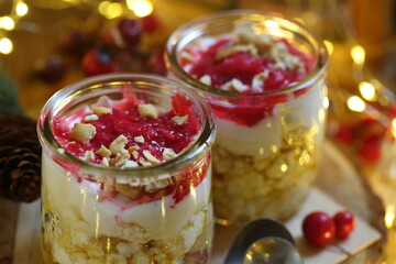 New Year's dessert on wooden background