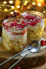 New Year's dessert on wooden background