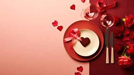 Valentines day table place setting with romantic gift