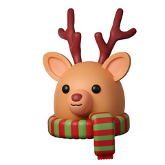 3d Christmas reindeer icon. minimal decorative festive conical shape tree. New Year's holiday decor. 3d design element In cartoon style. Icon isolated on white background. 3d illustration