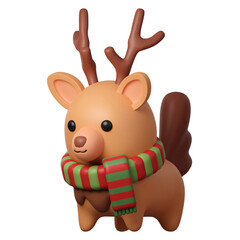 3d Christmas reindeer icon. minimal decorative festive conical shape tree. New Year's holiday decor. 3d design element In cartoon style. Icon isolated on white background. 3d illustration