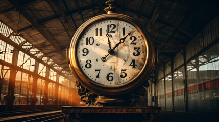 Fototapeta na wymiar Vintage wall clock on the train station