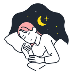 快適な睡眠をとる若い女性のシンプルなベクターイラスト素材