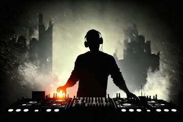 Silhouette of a DJ playing music in a music concert
