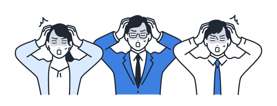 ショックを受ける3人のビジネスパーソンのシンプルなベクターイラスト素材