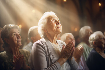 seniors pray to god and jesus in the church