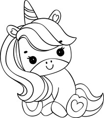 Cute Unicorn outline doodle hand drawing 