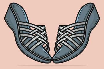 Pair Of Luxury Modern Women Events Slipper vector illustration. Beauty fashion objects icon concept. Girls fashion footwear slipper shoes pair vector design.