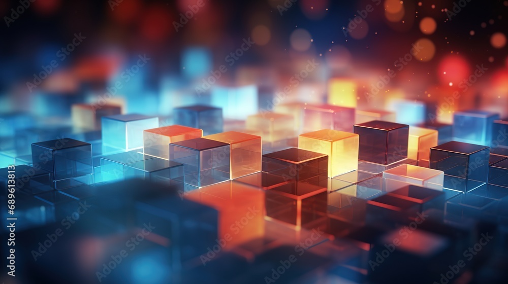 Poster illustration of abstract colorful 3d cubes shapes concept background. generative ai