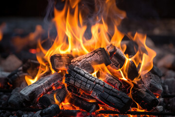 Fototapeta premium Closeup of charcoal for Barbecue with flames background