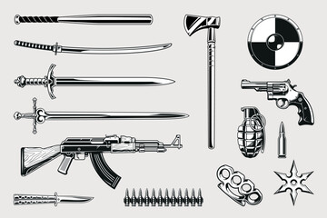 Black And White Vector Weapon Set