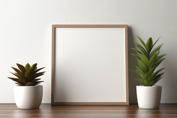 Empty frame on the wall, for your advertising. Generative AI.