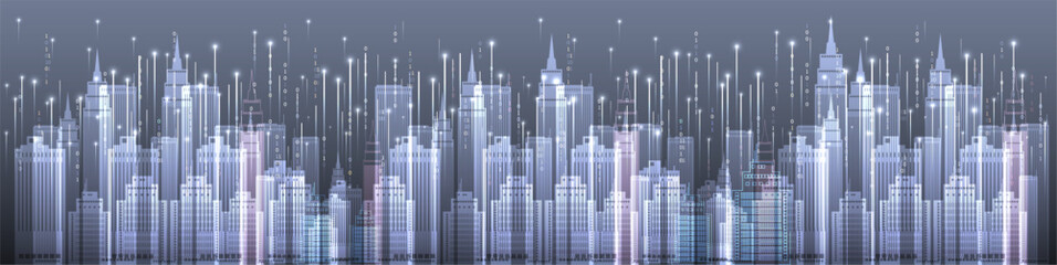 Futuristic smart city background. Hand drawn vector illustration.
