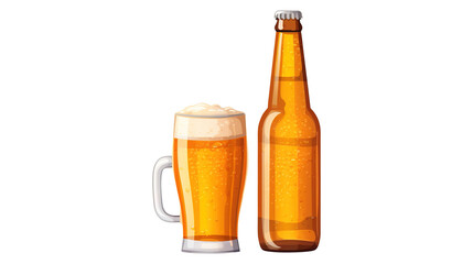 Illustration of a beer bottle with glass isolated on transparent background Remove png, Clipping Path, pen tool