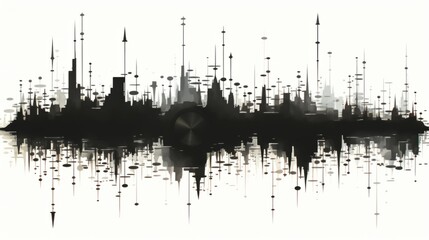 Audio Equalizer. Black watercolor Soundwave on white background. Audio Digital Equalizer Technology