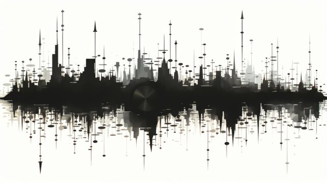 Audio Equalizer. Black watercolor Soundwave on white background. Audio Digital Equalizer Technology
