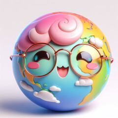 Naklejka premium Funny cartoon of Earth globe with glasses. World Earth Day. AI generated