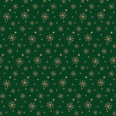 New Year's pattern. Stars big and small on a green festive background. Vector image. For decoration, packaging, textiles, cards, clothing.