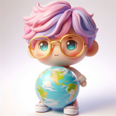 Fototapeta premium Boy with glasses, in soft colors, for children's invitation cards or other purposes. Toys. AI generated