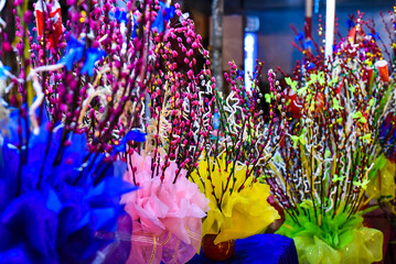 Colorful willow branches as decor for a spring or easter day © Tatiana