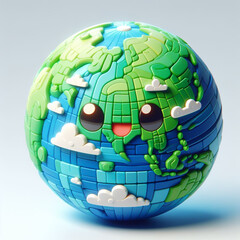 Funny cartoon of Earth globe. World Earth Day. AI generated