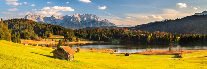 panoramic landscape with lake and mountains in Bavaria, Germany