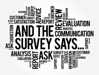 Fototapeta premium And The Survey Says... text word cloud, concept background