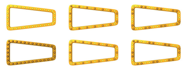 Light bulb animation frame sequence. frame gold border light retro advertising sign on white background. 3d rendering