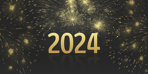 2024 - Celebrating the New Year with gold numbers and fireworks.