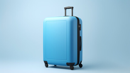 blue luggage bag blue banner background with copy space for advertisement.