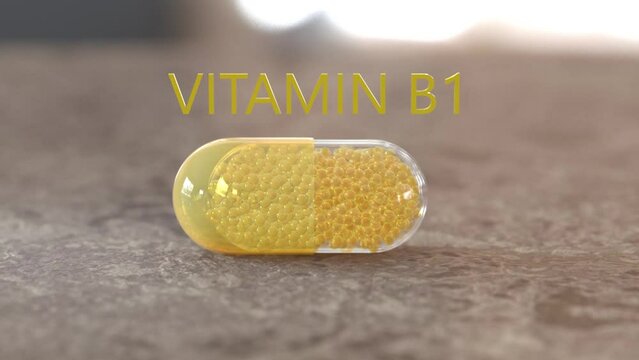 Vitamin B1 - Animated Vitamin Capsule Concept. 3d illustration