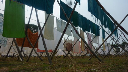 laundry drying outside on a clothesline