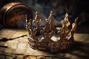 King's crown resting on an ancient map