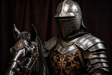 Royal knight in full armor on horseback - obrazy, fototapety, plakaty